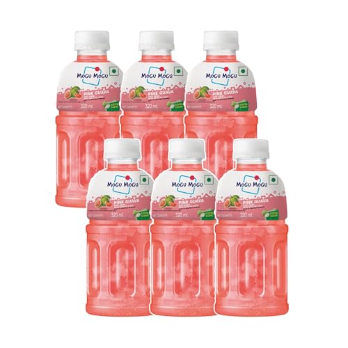 Image of Mogu Mogu Pink Guava Juice Drink with Nata de Coco Jelly 320ml (Pack of 6)| Refreshing Tropical Thai-Made Sip & Chew Beverage