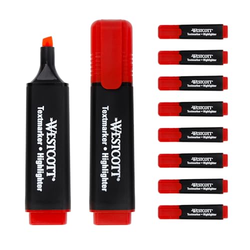 Westcott Textmarker 10 Stück rot | 10er Pack Highlighter Marker...