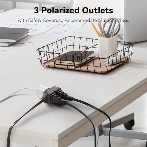 BN-LINK 6ft Indoor Extension Cord, 2 Pack, 3-Outlet Polarized Flat Cable, Household Power Cord for Home, Office, and Holiday Decorations, Brown by BN-LINK - Image 3