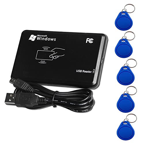 AOAMZ Lector de tarjetas RFID IC 14443A USB sin contacto + 5 llaves repetidoras de chip RFID de 13,56 MHz