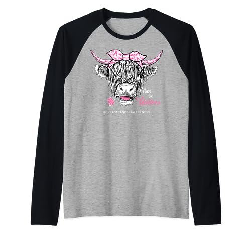 Save The Udders Heifer Vaca Día de Concientización sobre el Cáncer de Mama Mujeres Camiseta Manga Raglan