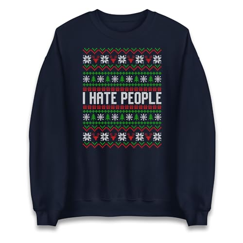 Image of I Hate People Christmas Sweatshirt,Sarcastic Christmas Jumper with Ugly Design Navy
