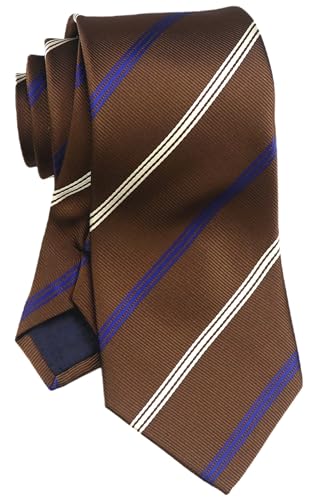 Ctskyte Mens Mocha Brown Blue White Cravat Tie Woven Stripe Formal Festival Neckties Gift Ideal for Boss