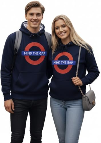 Mind The Gap Logo Marine Brodé Capuche (avec Tube-Map Inside The Hood) - Bleu Marine, M