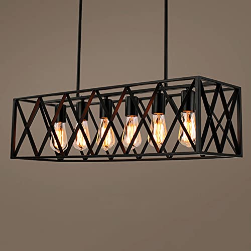 Lustre pour salle à manger suspendu vintage en métal noir rectangulaire
