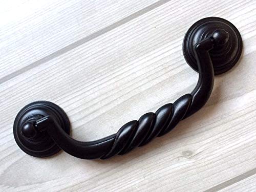 Lynnsgraceland 4-1/2 Inches C-C (4.5" Centers) Black Bail Drawer Pulls, Pack Of 4, Vintage Style Drop Swing Handles Dresser Pulls Cabinet Knob Hardware #TOP2