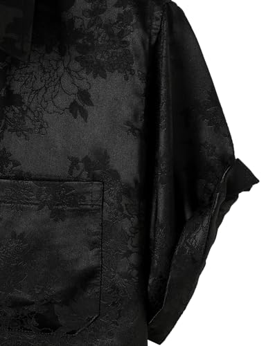 ZEROYAA Men's Shiny Luxury Silk Satin Floral Jacquard Short Sleeve Regular Fit Button Down Shirt for Party Prom3