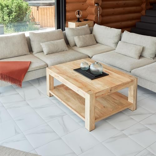 Self Adhesive Vinyl Floor Tiles - 10 Pack / 22.50 ft² (2.09m²) White Marble Peel and Stick Floor Tiles Size 18”x 18” (45.72x45.72 cm) Waterproof Kitchen Square Vinyl Flooring