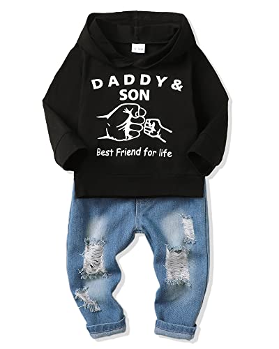 Image of NZRVAWS Baby Boy Clothes Toddler Boy Outfit 2 3 4T 6 12 18 24 Month Fall Winter Hoodie Ripped Jeans Clothing