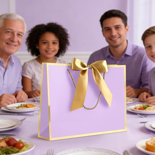 Image of JMANNI Gift Bags with Handles, 11 inch Small Gift Bags with Tissue Paper | 2 Pcs Light Purple Bags, 4 Tissue Paper and 2 Cards, for Baby Shower, Wedding Bridal Shower, Birthday Party