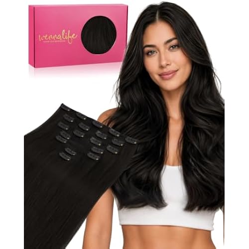 WENNALIFE Clip in Hair Extensions Real Human Hair, Seamless and Natural Blending, Soft & Tangle-Free, No Shedding, Adds Length & Volume Instantly, 18 Inch 120g 7pcs Natural Black