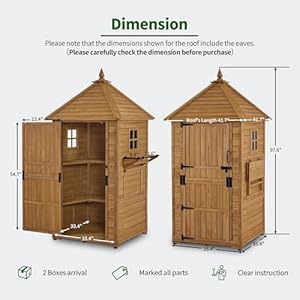 MCombo Large Outdoor Storage Cabinet with 6 Shelves 29 x 29 x 81 ft Wood Storage Shed Garden Shed with 2 Foldable Tables for Patio Yard Lawn 2645