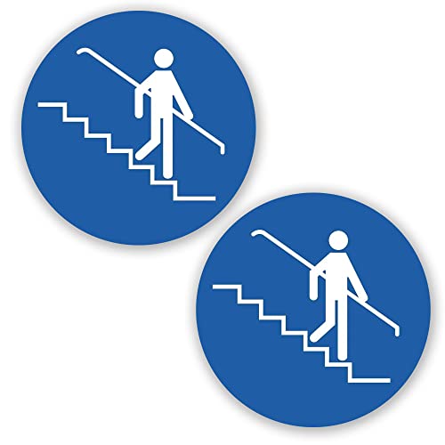 2 Stück Bitte Handlauf benutzen Ø 10cm Acryl Schild Treppengeländer nutzen Gebotszeichen Warnzeichen mit 2mm Dicke mit Selbstklebendes Klebeband für Außenbereich Innenbereich/Glas/Wand Cover