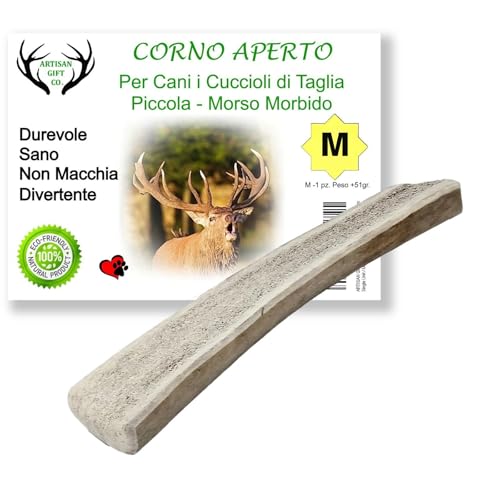 ARTISAN GIFT CO Os Corni di Cervo Aperto per Cuccioli e Cani con un Morso Delicato, peso minimo dell'unità 51gr. (M - 1 pz.)