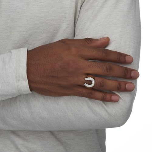 PalmBeach Men's Yellow Gold-Plated Round Cubic Zirconia Lucky Horseshoe Ring Sizes 7-134