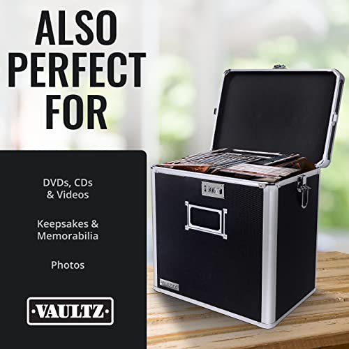 Vaultz Vinyl Record Storage Box - Locking 50 Album Holder & Organizer - Great Alternative to Flimsy LP Crate - 14.4 x 13.4 x 9.6 Inches - Black