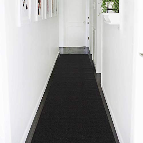 Sweet Home Stores Sh Collection Solid Rubberback Indoor Runner Rug, 2'7" X 9'10", Black #TOP3