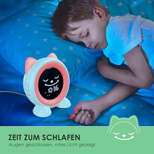 FiveHome Wecker Kinder-Schlaftrainer Kinder Kinderwecker Digital Lichtwecker mit 11 Farben Nachtlicht | Timer | Snooze-Funktion | Geschenk für Mädchen und Jungen Katzenwecker