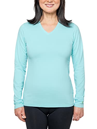 Insect Shield Women\'s UPF Dri-Balance Long Sleeve V-Neck T-Shirt, Aqua, X-Large