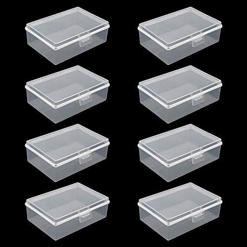 PLCatis Mini Storage Boxes 8-Pack Clear Small Plastic Storage Box 93x66x32mm Bead Storage Containers Tight Closure Transparent Craft Storage Boxes for Bead Pills Jewelry Sewing Art Craft
