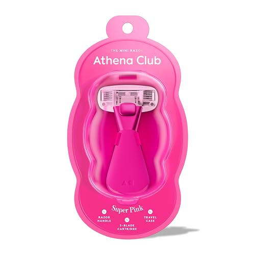 Athena Club Mini Razor Kit for Women Travel Size 5-Blade Cartridge Razor for Sensitive Skin Serum-Infused Blades with Shea Butter and Hyaluronic Acid Includes Handle Refill TSA Friendly Case