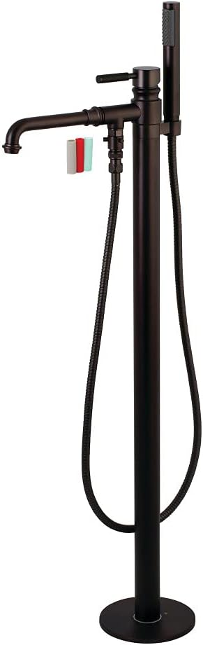 Kingston Brass KS7038DKL Kaiser Freestanding Roman Tub Filler with Hand Shower, 10" in Spout Reach, Brushed Nickel