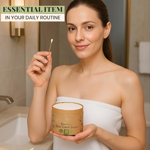 image for Beautiful Mind Bamboo Cotton Swabs 500 Pack - Natural Swabs for Ears, 