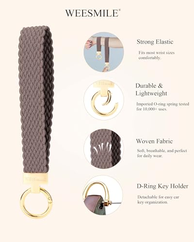 Image of WEESMILE Keychain Wristlet, Stretchy Key Chain for Car Keys with 2 Keyrings and D ring, Cute Wrist Lanyard for Women Men