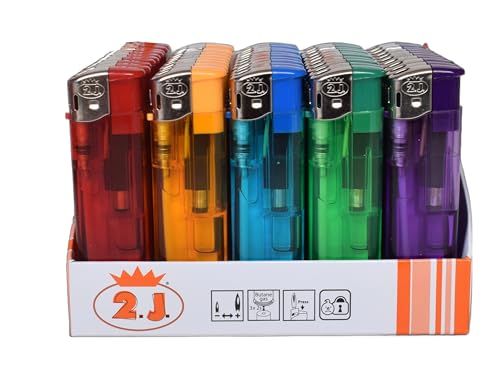 Lot de 50 Briquets jetables Rechargeables Électriques Électroniques Briquet Slim à Gaz Pas Cher Economique– Translucides – Assortiment 5 Couleurs – Allumage...