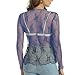 Womens Mesh Sheer Tops Mock Neck See Through Floral Shirt Tops Fashion Lace Long Sleeve Shirts Party Club Night Blouse Blue