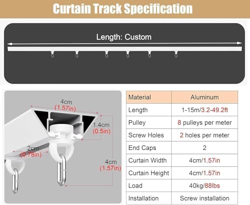 Ultra-Thin Aluminum Sliding Ceiling Track System for 4ft-20ft Awnings, Ideal for Living Room, Patio & Balcony Inward Opening - White Finish