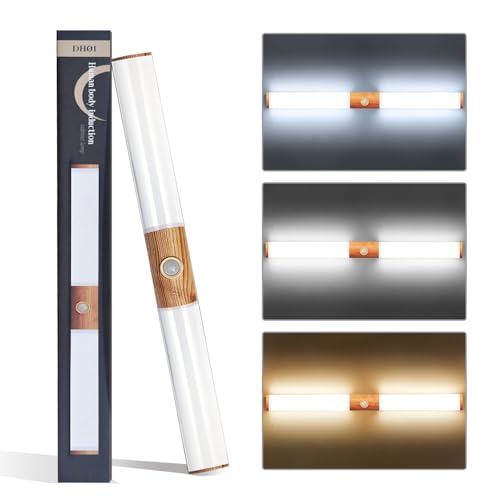 Under Cabinet Lights, LED Rechargeable Battery Driven Indoor Motion Sensor Lights, Magnetic dimming Closet Lights, Wireless countertop for Kitchens and Stairs (15 inch Wood Grain Version)