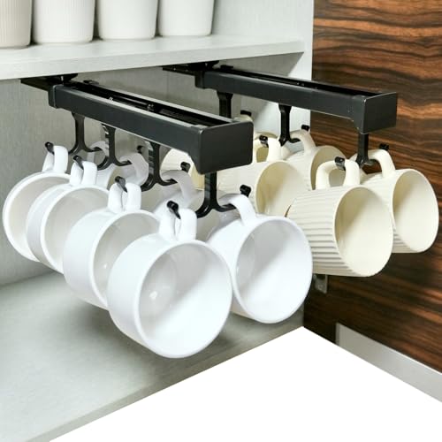 XRMAO Mug Holder Under Cabinet, Pull Out Coffee Mug Holder