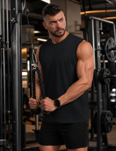 TACVASEN Tank Tops Men Sleeveless Muscle Shirts Cotton Breathable Workout Gilets Casual Beach Summer Tops Gym Bodybuilding Black - 2
