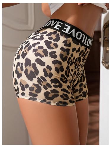 SOLY HUX Women's Leopard Boxer Panties Letter Print High Waisted Boyshort Panty Underwear4