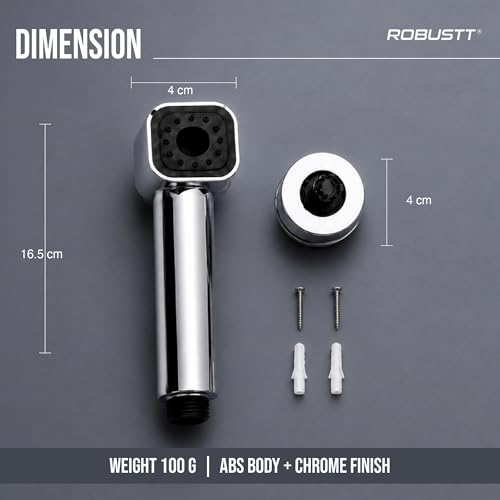 Image of Robustt Health Faucet for Toilet with Adhesive Wall Mount Holder | 2 Flow Modes | Jet Spray for Toilet with Stream & Rain Settings, Button Control, Chrome Finish Bathroom Faucet (Without Hose)