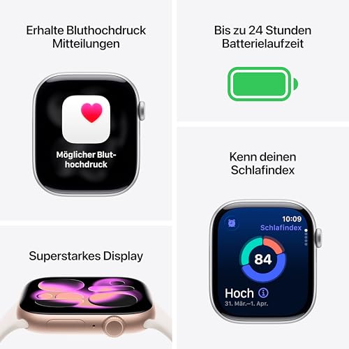 Apple Watch Series 11 GPS 46 mm Smartwatch mit Aluminiumgehäuse in Diamantschwarz und Sportarmband in Schwarz (S/M). Schlafindex… – Ansicht 2