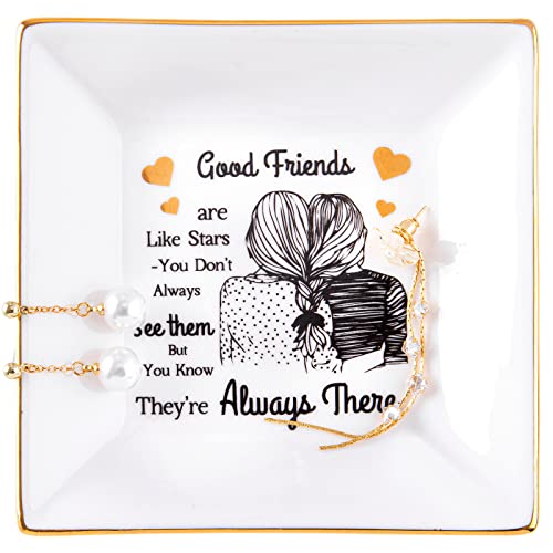Kaidouma Friends Gifts for Her Women Ring Trinket Dish - Birthday Christmas Gifts for Best Friends Female - Good Friends are Like Stars - You Don't Always See Them But You Know They're Always There