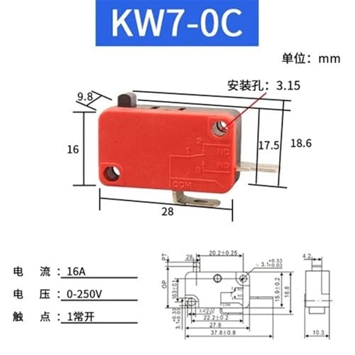 Microinterruptor de límite KW7-0C evita cortes eléctricos intermitentes con contacto plata 2