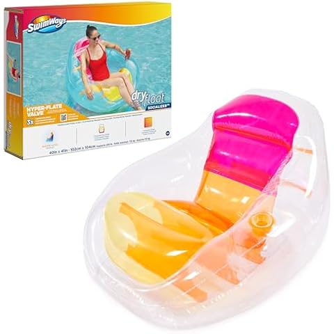 Swimways Dry Float Socializer Pool Float, Translucent Inflatable Recliner Chair for Adults with Fast Inflation, Cup Holder & Back Rest Cover