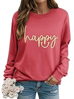 🐝Material-Cotton blend, soft and casual women sweatshirt, comfortable women's long sleeve tops 🐝Feature-Long Sleeve, Crew Neck, simple letter happy with smile face graphic, regular fit, casual daily style 🐝Occassions-womens sweatshirt no hood is suit...