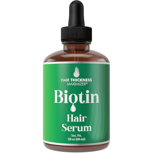 Biotin Hair Growth Serum by Hair Thickness Maximizer. DHT Blocker Oil For Hair Loss, Dry, Damaged, Hair. Natural Thickening and Smoothing of Hair and Nourishing of Scalp for Women and Men (2oz)