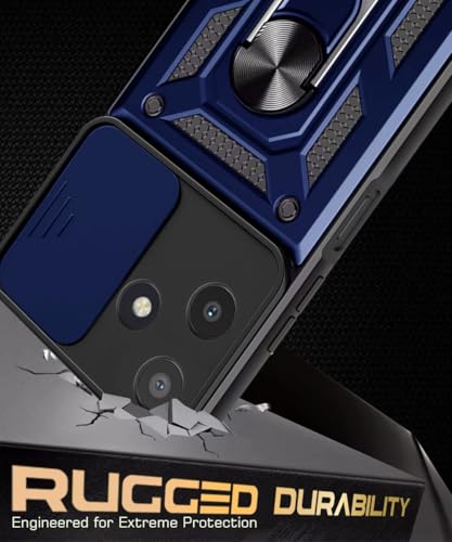 Image of WOW IMAGINE Tough Armor Bumper Mobile Back Case for Mi Redmi 12 5G | Poco M6 Pro 5G | Sliding Camera Shield Cover | Shock Proof 360 Protection | Hybrid PC + TPU | Ring Holder with Kickstand - Blue