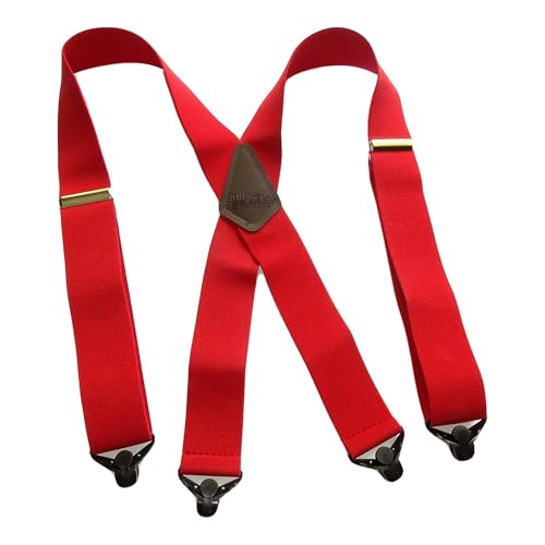 Hold-Up Suspender Co. Holdup 2" Wide Contractor Suspenders for Men Heavy Duty - Big and Tall Work Suspenders with Patented Composite Plastic Gripper Clasps (Red)