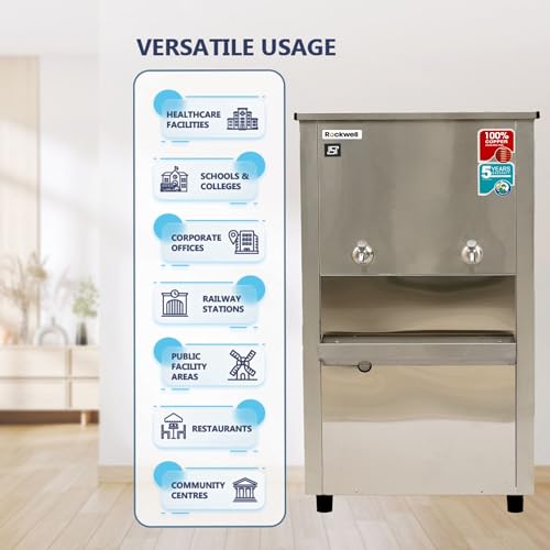 Image of Rockwell 120L Stainless Steel Water Cooler (RWCSS 60120) - Energy Efficient, 2 Faucets for Cold Water, 1-Year Comprehensive Warranty, 5-Year Cooling Coil Warranty, 100% Copper Cooling Coil
