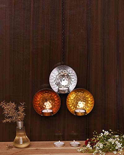 Craftvatika Iron Round Shaped Wall Candle Holder Sconce Hanging | Tea Light Candle Holder For Living Room | Decor For Home Indoor, Parties And Weddings #TOP2