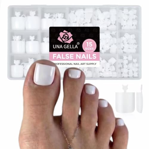 Image of UNA GELLA Pure White Toe Nail Press Ons Tip, 15 Sizes Sharp Square Soft Gel Fake Press On Toenails White, 180Pcs Full Cover Pre-designed False Gel Toe Nails Extension for Home DIY Salon Pedicure