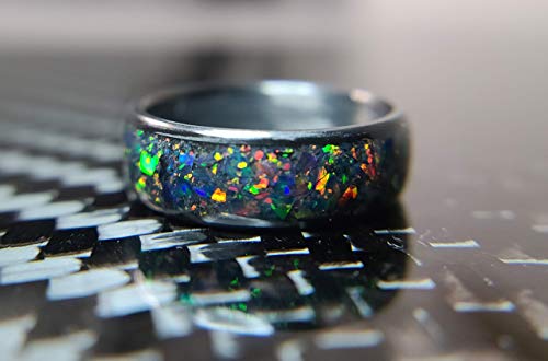 Core Carbon Rings - Mens Or Women's Wedding Band - Carbon Fiber Ring With Fire Opal Inlay, High Gloss Finish, Black Carbon Fiber Band, Waterproof, Handcrafted In The Usa, Custom Band Widths #TOP5