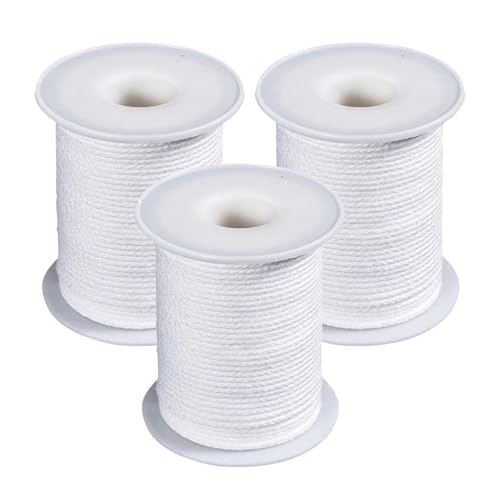 Stoppini per Candele, 3 Rotoli 200 ft/ 61 m Stoppini di Cotone Naturale per Candele fai da te, Candela Forniture Candela Fai da te Artigianato