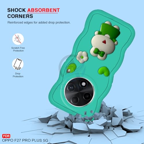 Image of AESTMO Back Case Cover for Oppo F27 Pro Plus 5G | 3D Cute Fun Cartoon Characters | Anti Slip Grip Cute Wave Curly Frame Shape | Full Body Protection Back Cover for Oppo F27 Pro Plus 5G | (Mint Green)